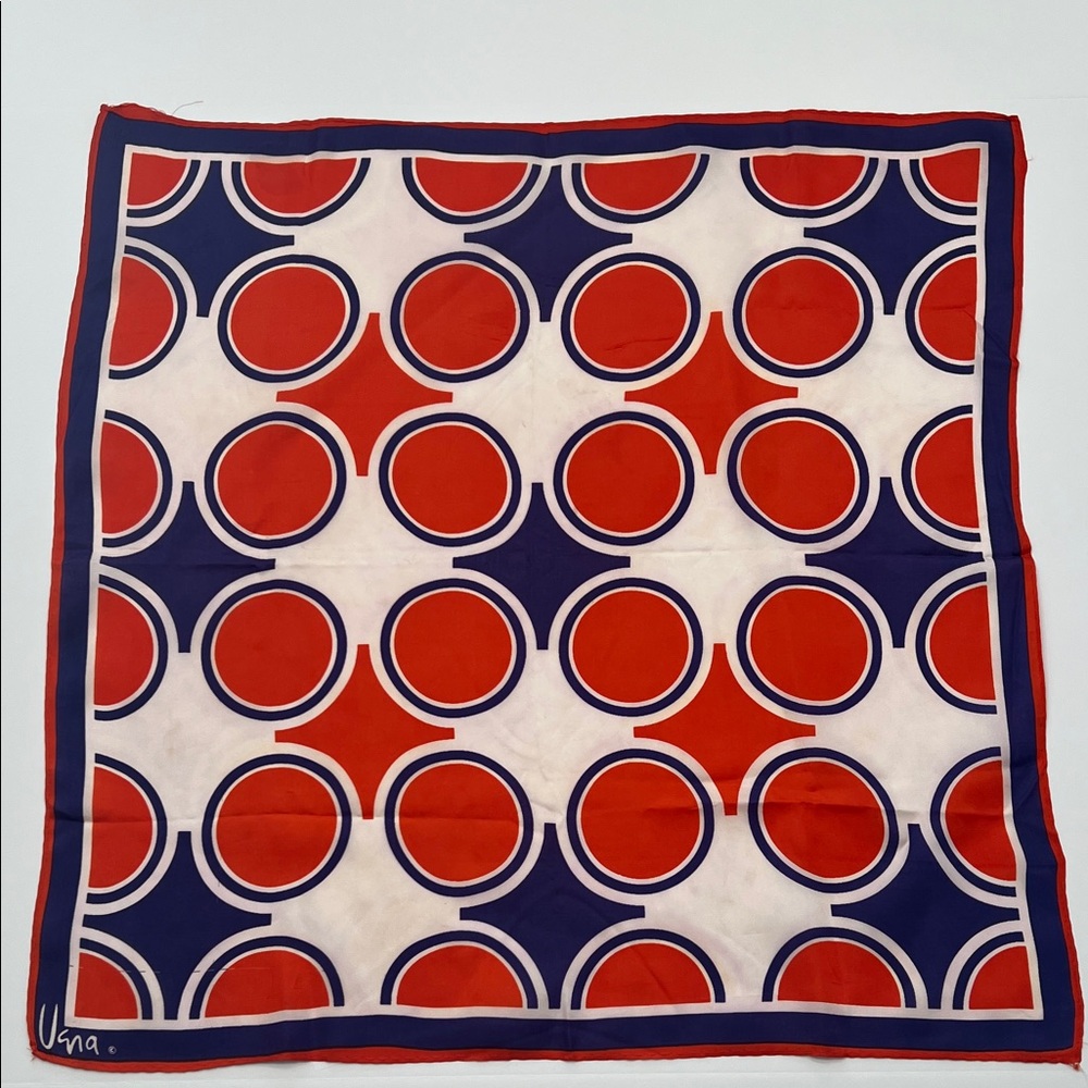 Vintage Vera Neumann Square Geometric Red and Blue Scarf 23” Square circles